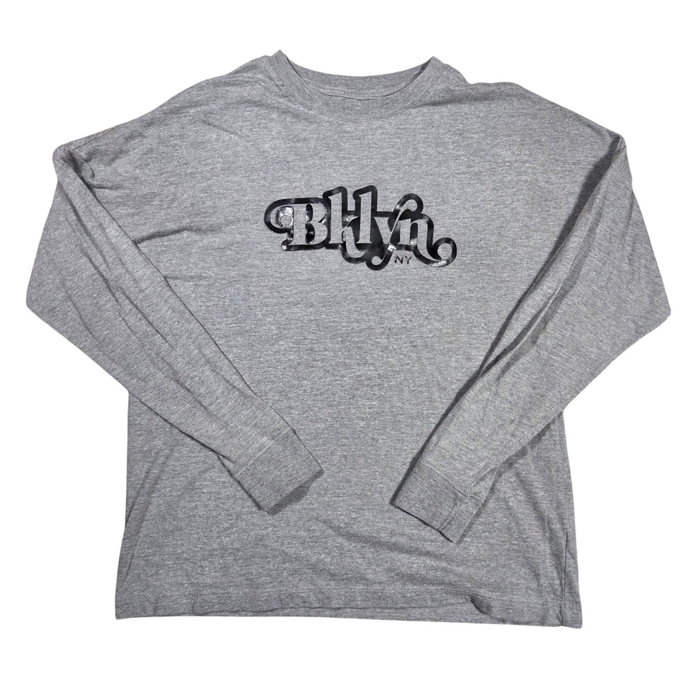 Aeropostale Womens XS Heather Gray Bklyn NY Graphic Long Sleeve T-Shirt Relaxed